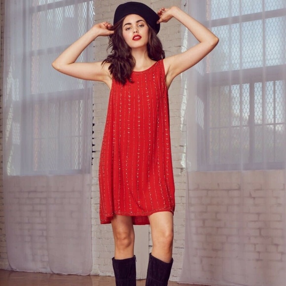 Lost + Wander Hand Beaded Swing Dress in Red NWT - Picture 2 of 9